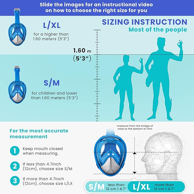 מסכת שנורקל מקצועית מלאה של Platinum Arowana® - כחול
