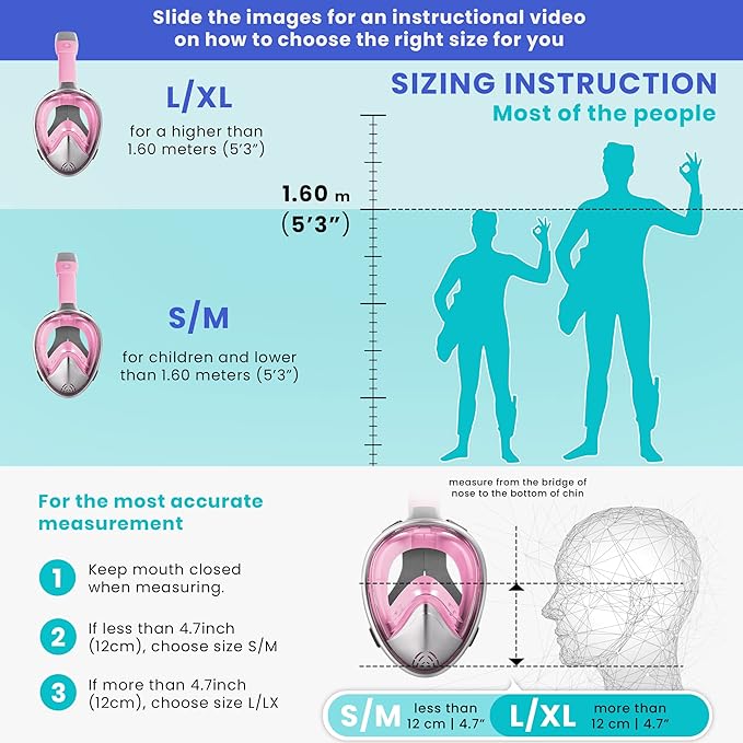 מסכת שנורקל מקצועית מלאה של Platinum Arowana® - ורוד