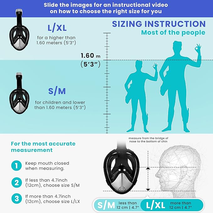 מסכת שנורקל מקצועית מלאה של Platinum Arowana® - שחור