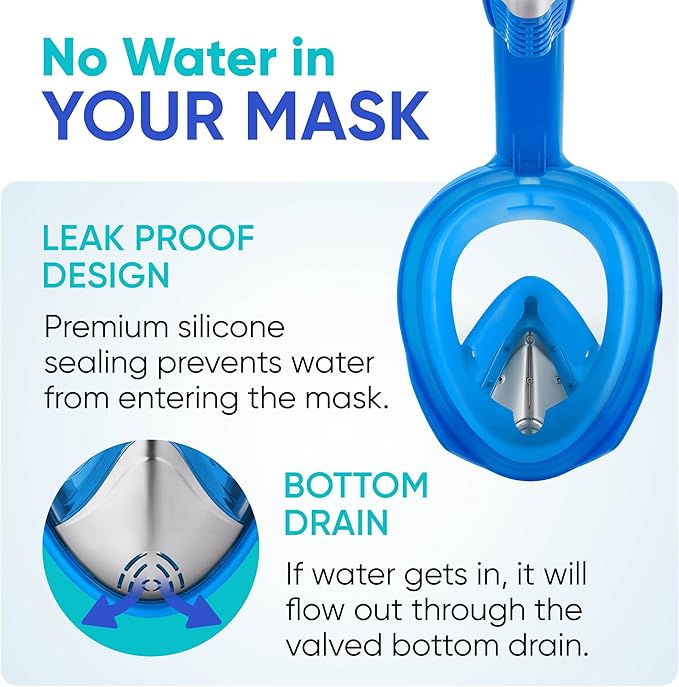 מסכת שנורקל מקצועית מלאה של Platinum Arowana® - כחול