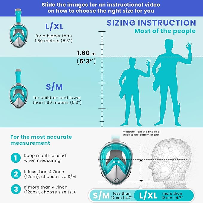 מסכת שנורקל מקצועית מלאה של Platinum Arowana® - טורקיז